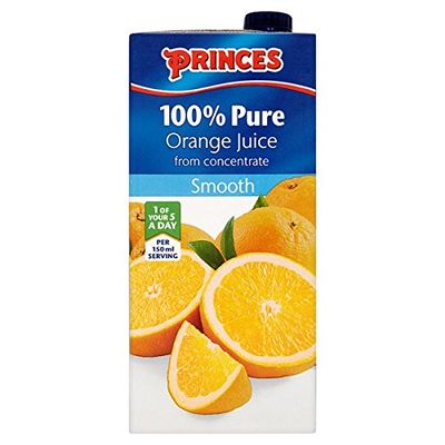 ( 12 Pack ) Princes 100% Pure Orange Juice from Concentrate Smooth 1 Litre