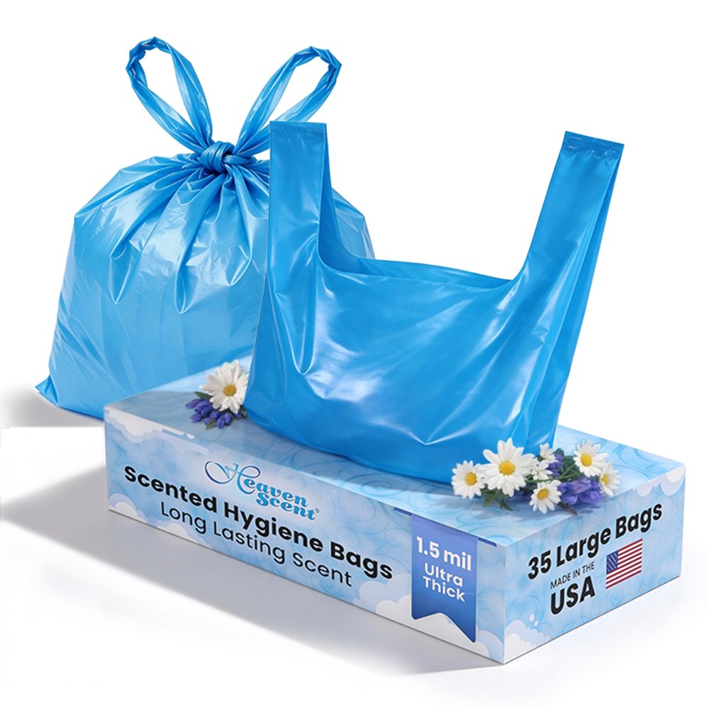 Heaven Scent Hygiene Bags Discreet Waste Disposal (Made in the USA) for Adult Briefs and Feminine Products - Mild Baby Powder Scent - Large, 35 Bags