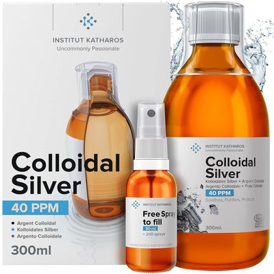 Highest Purity Colloidal Silver 300mL  40 PPM  Free Spray to Fill  Superior Concentration, Smaller Particles, Better Results  Certified by 3 Independent Laboratories  Institut Katharos