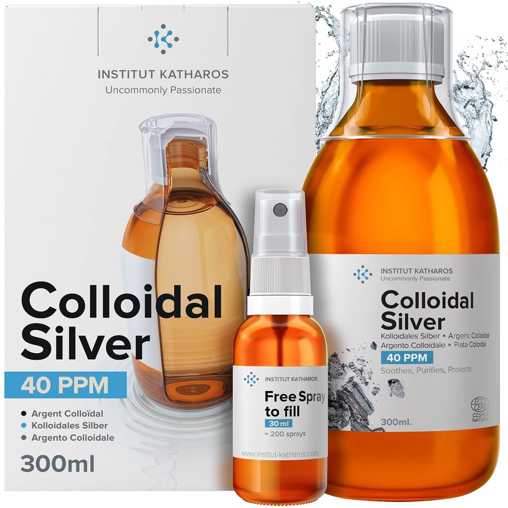 Highest Purity Colloidal Silver 300mL 40 PPM Free Spray to Fill Superior Concentration, Smaller Particles, Better Results Certified by 3 Independent Laboratories Institut Katharos