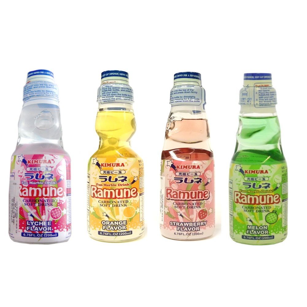 Japanese Ramune 200ml Set of 4 Flavours Melon | Strawberry | Lychee | Orange 4