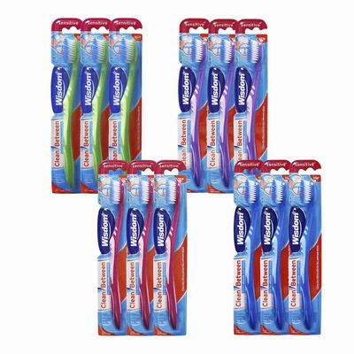 12 x Wisdom Clean Between Teeth Gums - Sensitive - Toothbrush Gentle Tooth Brush
