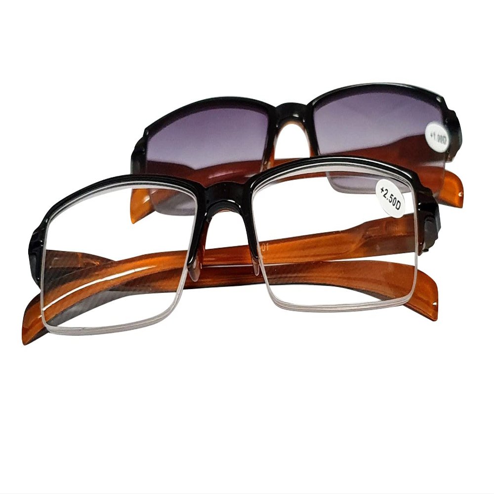 Any 2 Pairs Colourful MIXnMATCH Tinted Spring Hinged Half Framed Fashion Reading Glasses & Sun Readers +1.0+1.5+2.0+2.5 (1 Pair Red Reading Glasses TN01 1 Pair Red Sun Readers SR50, 1.5)
