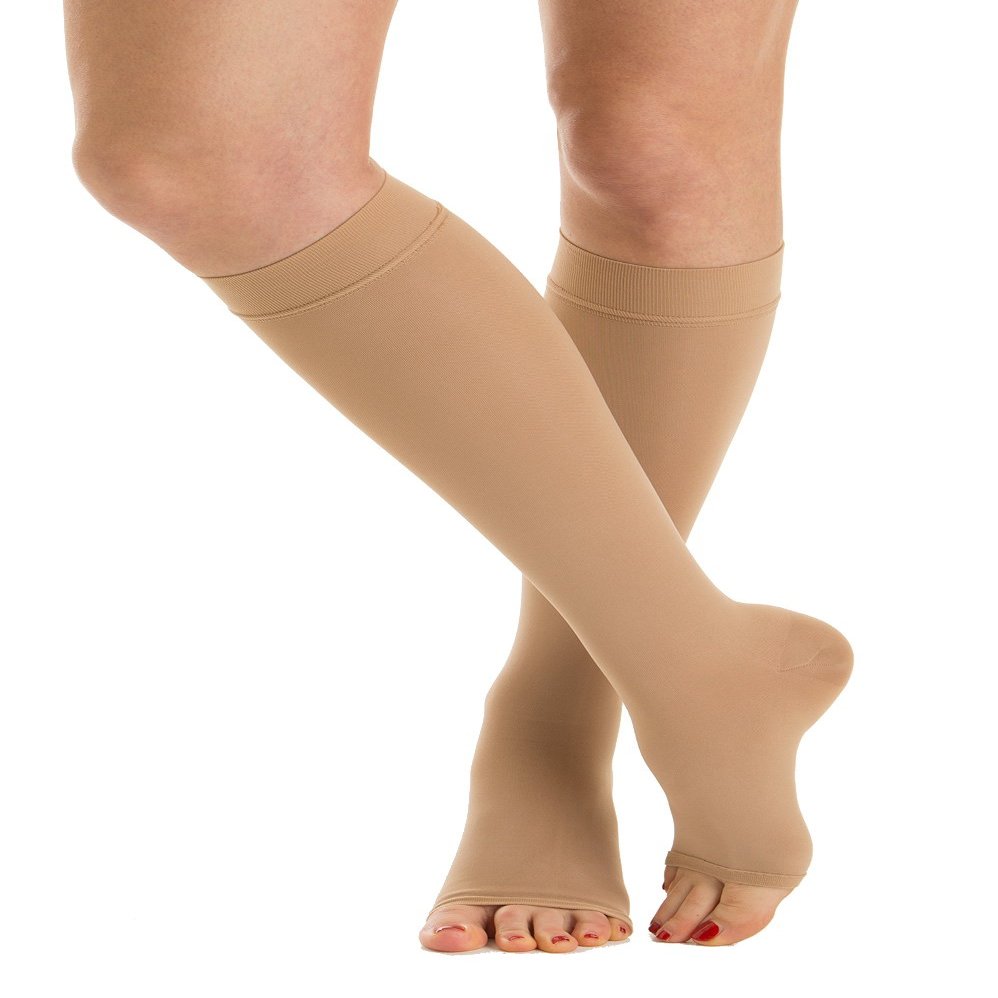 Relaxsan M2050A (Beige 2-M) Cotton open-toe medical compression knee high socks - Class 2 (23-32 mmHg)