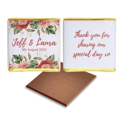 Personalised Chocolate Wedding Favours, Personalized Chocolates, Custom Party Favours, Pink Flower, Wedding gift Design Code: FL07