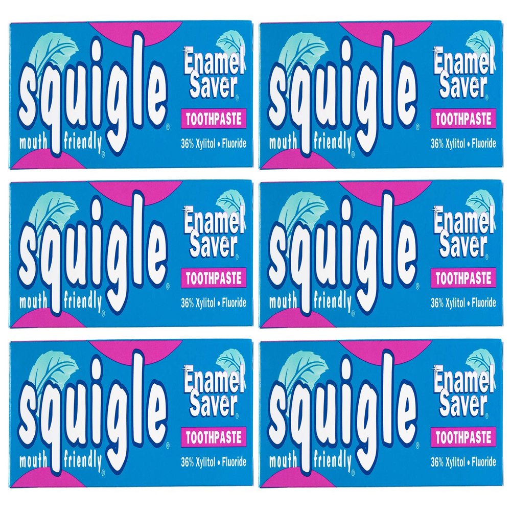 Squigle Enamel Saver Toothpaste - 36% Xylitol, Contains Fluoride, SLS Free, Prevents Mouth Ulcers, Canker Sores, Bad Breath, Perioral Dermatitis, Chapped Lips. Soothes & Protects Dry Mouths - 6 Pack