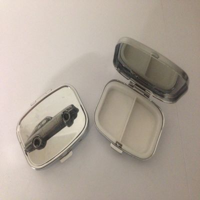 Sports Car XJS Coupe ref105 pewter effect car emblem on travel silver rectangular metal pill box