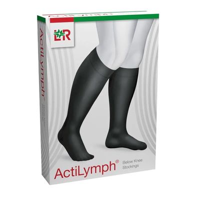 Actilymph Class 1 Standard Below Knee Open Toe Compression Stockings, Large, Black