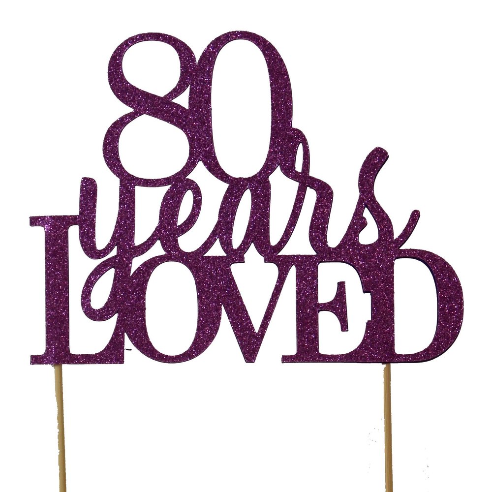All About Details Purple 80-Years-Loved Cake Topper, 6 x 8