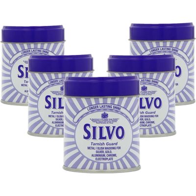 Silvo Tarnish Guard Metal Polish Wadding for Silver Gold Aluminum Chrome, Pack of 5, Long-Lasting Shine, 75g Each