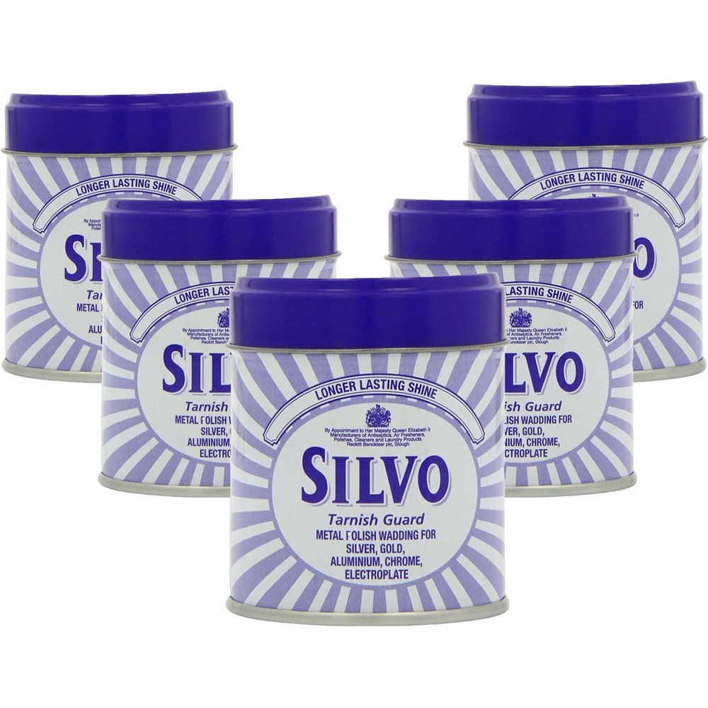 Silvo Tarnish Guard Metal Polish Wadding for Silver Gold Aluminum Chrome, Pack of 5, Long-Lasting Shine, 75g Each