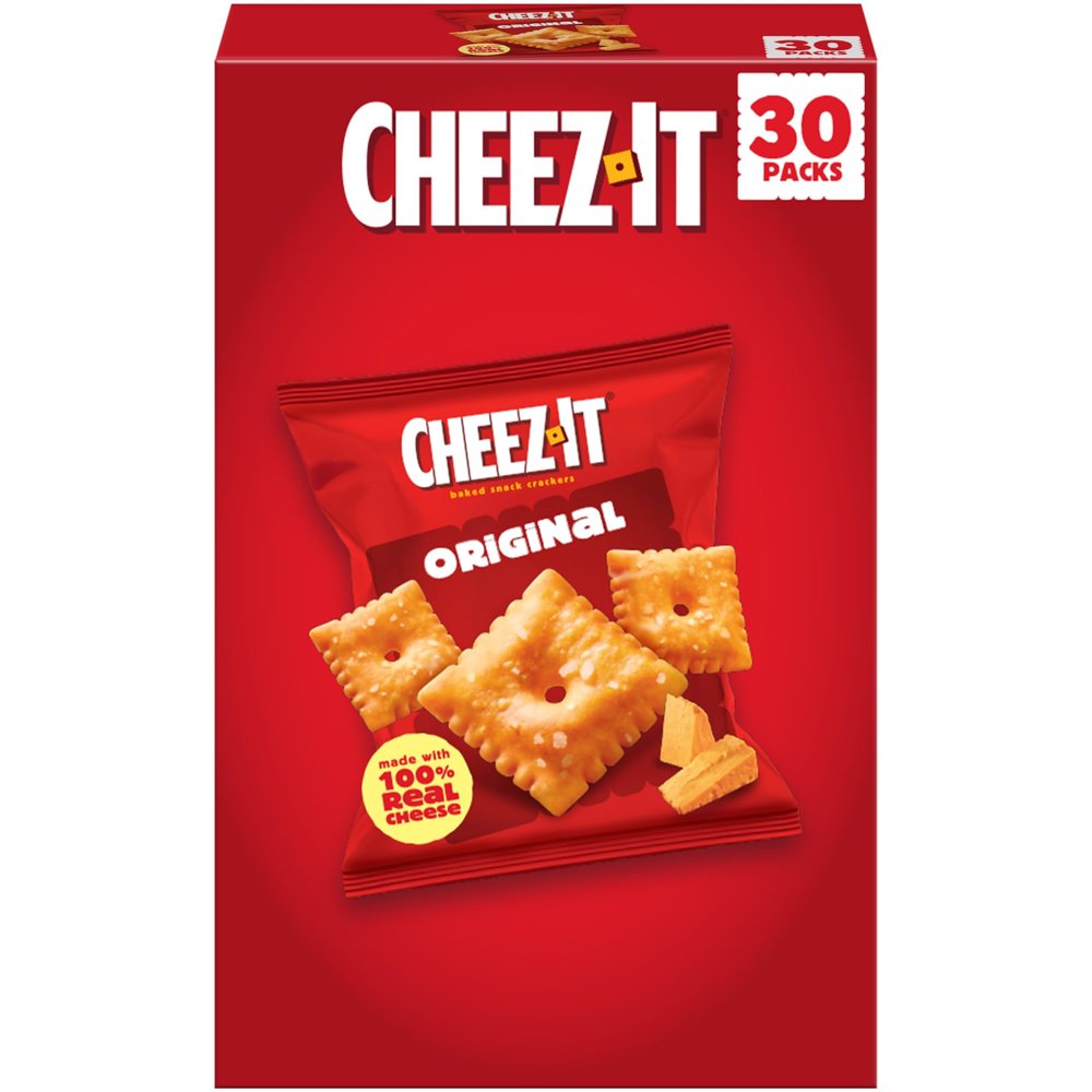 Cheez-It Original Cheese Crackers - School Lunch Food, Baked Snack, Single Serve, 1 oz (28 g) Bag (Pack of 30)