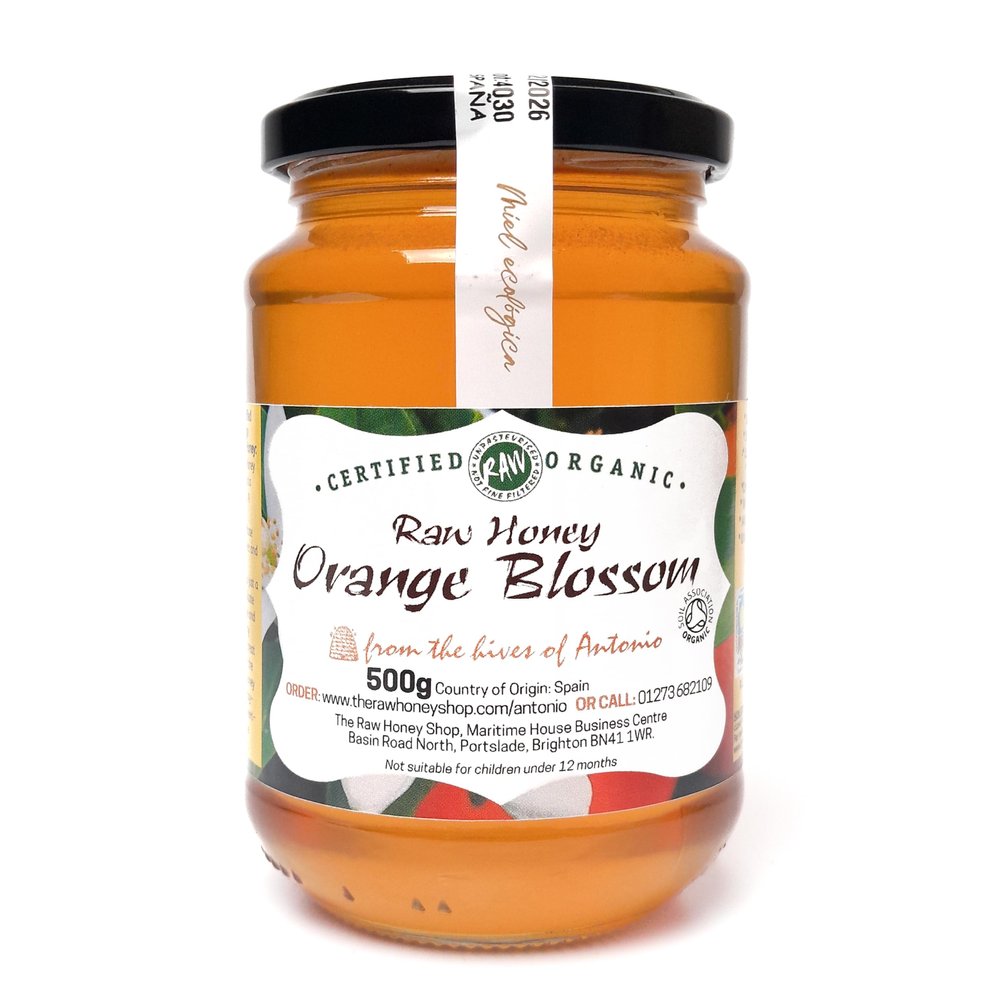 Antonio's Certified ORGANIC RAW ORANGE BLOSSOM HONEY, 500g - Light, Floral with Hints of Orange & Vanilla - Premium Quality - Pure, Cold Pressed & Unpasteurised - The Raw Honey Shop