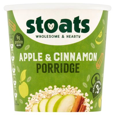Stoats Apple & Cinnamon Porridge Pots Made with Scottish Oats, Convenient Single-Serve 60g Pots, Great for Breakfast at Home or On-the-Go (Pack of 16)