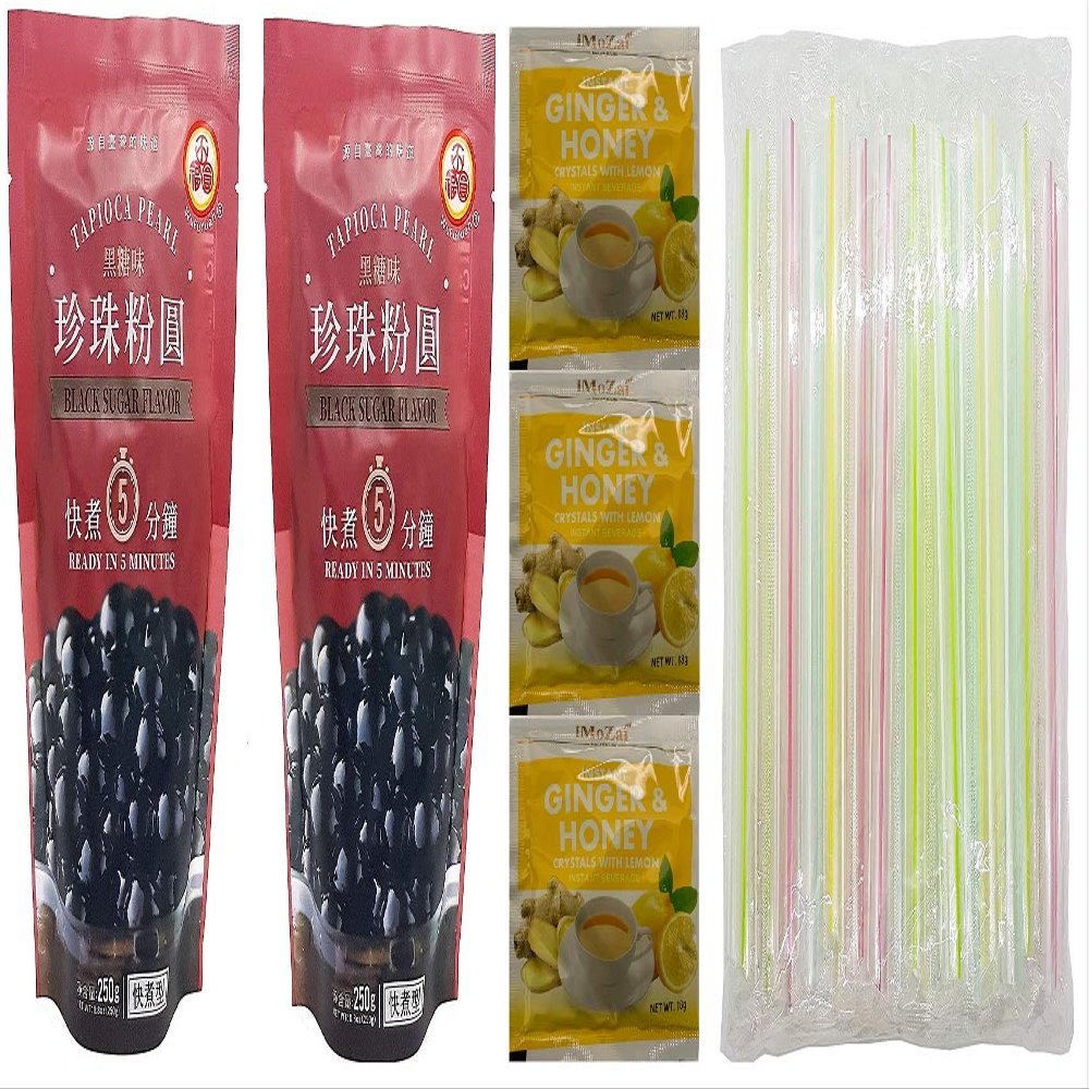 2 Packs of Boba Tapioca Pearl Bubble With 1 Pack of 50 Boba Straw