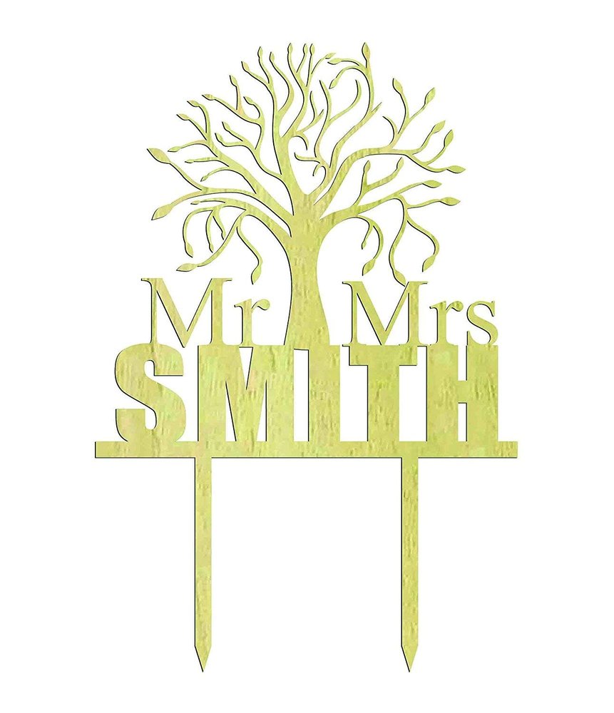 Darling Souvenir Mr and Mrs Wedding Cake Topper Rustic Wooden Tree Cake Topper 5"- 6" Inches Wide