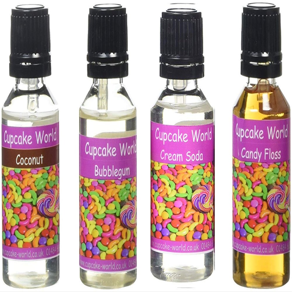 Cupcake World Food Flavourings Candy floss/Bubblegum/Cream Soda/Coconut Bottles 28.5 ml (Pack of 4)