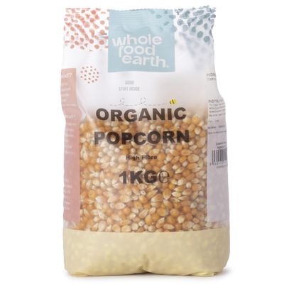 Wholefood Earth Organic Popping Corn 1kg | GMO Free | Vegan | High Fibre | Certified Organic