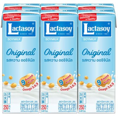 LACTASOY Soy Milk Plain Sweetened, 250 ml, 36-Count