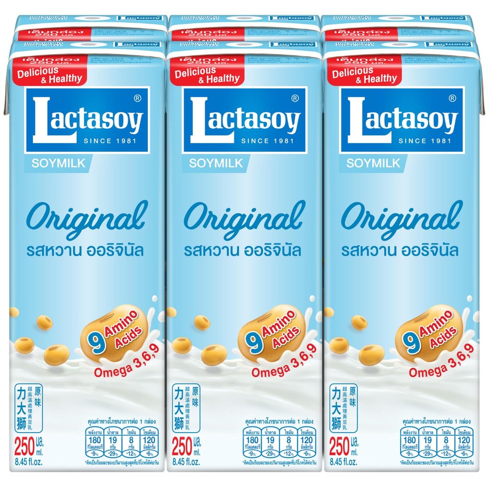 LACTASOY Soy Milk Plain Sweetened, 250 ml, 36-Count