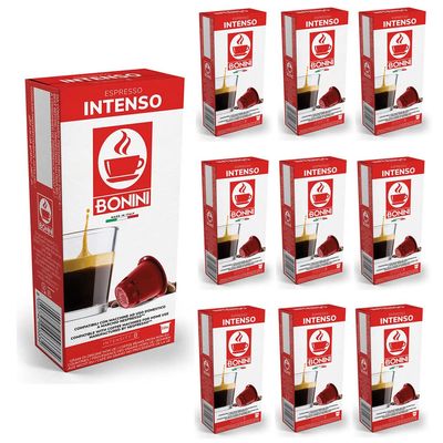 Caff Tiziano Bonini Coffee Pods, Nespresso Compatible INTENSO Coffee Pods, 10 Packs Coffee Capsules/Pods. Each Pack 10 Pods Total 100 Pods. 100% Italian coffee