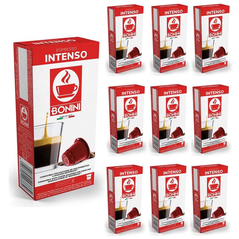Caff Tiziano Bonini Coffee Pods, Nespresso Compatible INTENSO Coffee Pods, 10 Packs Coffee Capsules/Pods. Each Pack 10 Pods Total 100 Pods. 100% Italian coffee