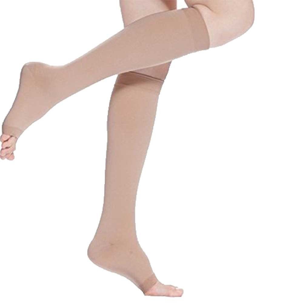 EXIU 18-21mm Hg KNEE HIGH COMPRESSION Men Women Dress Socks Support Open Toe S