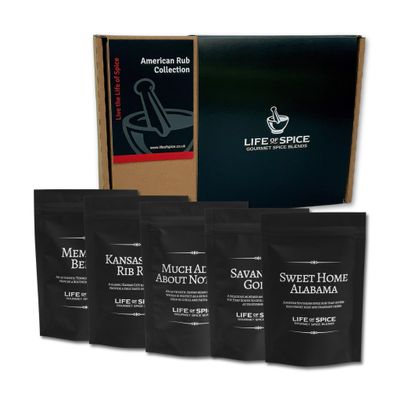 Life of Spice American Rub Collection | All Purpose Seasoning & BBQ Rubs | 270g | 5 Unique Spice Rubs with Recipe Cards | Great spices for Ribs, Mexican Flatbreads, Southern Fried Chicken | Great Gift