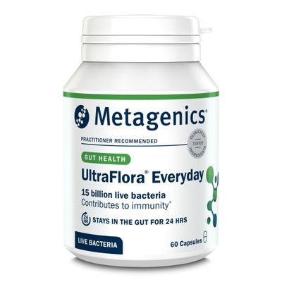 Metagenics UltraFlora Everyday Dairy Free Probiotic - 15 billion live bacteria and Vitamin D3 - Supports Gut Health - For Daily Use - 60 Capsules