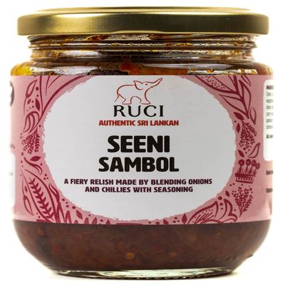 RUCI Authentic Sri Lankan Seeni Sambol, A Sweet Onion Relish with Aromatic Spices Packed with Complex Sweet, Tangy and Spicy Flavour notes. Vegan (250g (Pack of 1), 1, count)