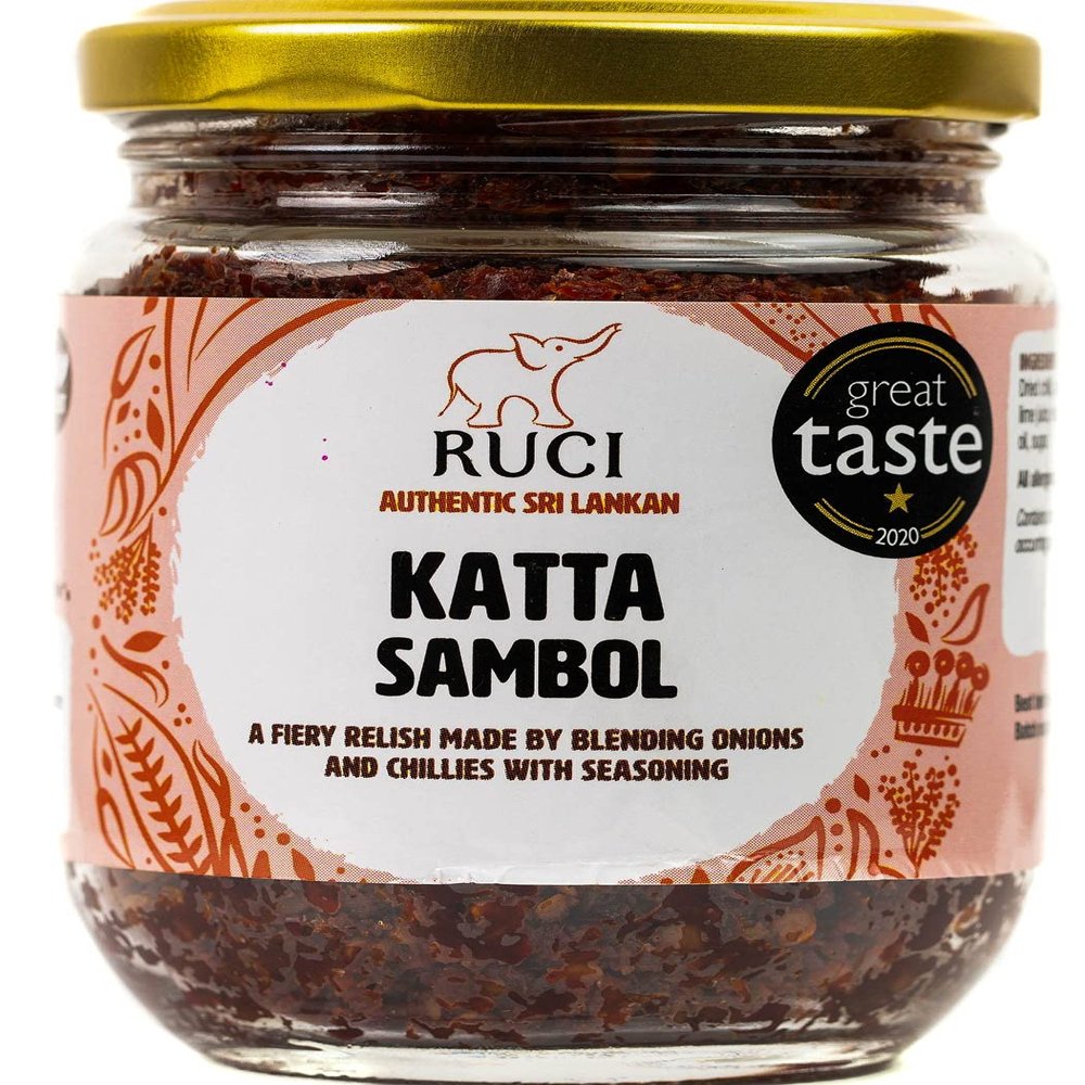 RUCI Katta Sambol, Great Taste Award-winner, Vegetarian, Spicy Relish. Dry Ground Chillies with Onions & Rock Salt - 250g