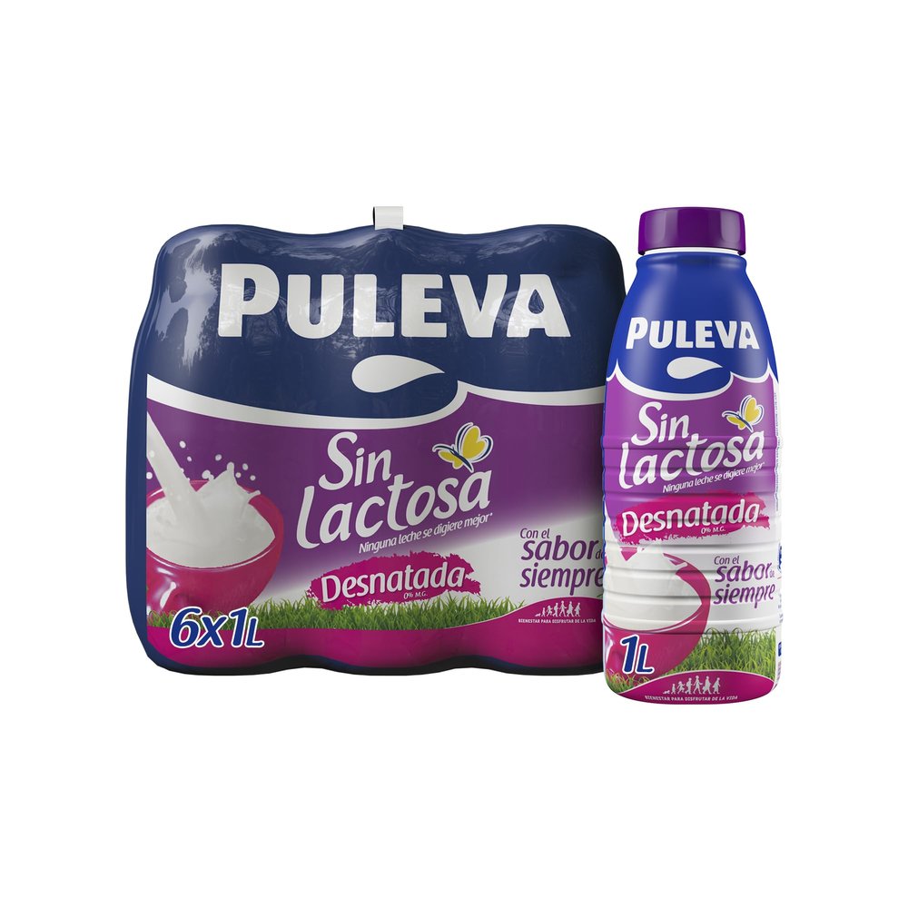 Puleva 6 Units Pack. Light Mornings skimmed Milk Without Lactose - 1 L.