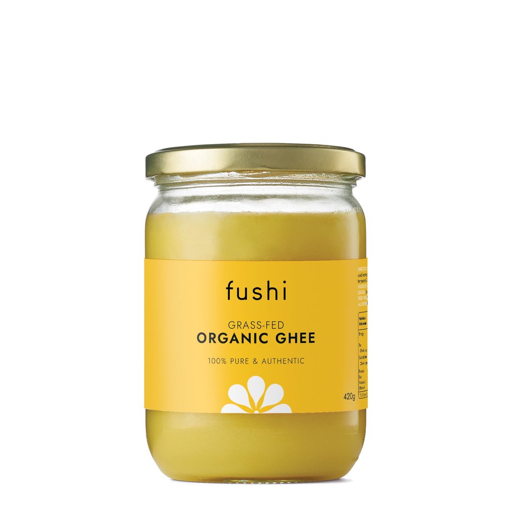 Fushi Organic Ghee 420g Organic Certified | English Ghee | Vegetarian, Clarified Pure Ayurveda Grass Fed Butter | Ghee Butter from Free Range Grass Fed Cows | Healthy Cooking, Nutrition