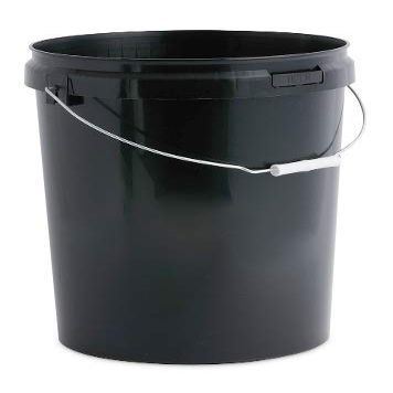 3 X 25 Litre Black Plastic Buckets with LIDS and Metal Handle, Hard Wearing Bucket