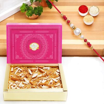 Ghasitaram Gifts Rakhi Gifts for Brothers Rakhi Sweets - Delicious Milk Cake with Beads Rakhi