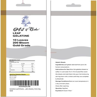 Art of cake Gelatine Leaf Sheets (10 Sheets of GOLD standard gelatin sheets)-Pork 25g