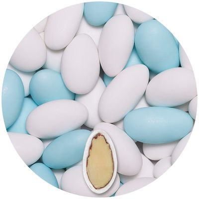 EinsSein 1kg Sugared Almonds Gracile mix midi white-sky blue matt Wedding sugar sweets almond dragees baptism dragee cake balls candy coated sweet for weddings favours gift box sugred fillers