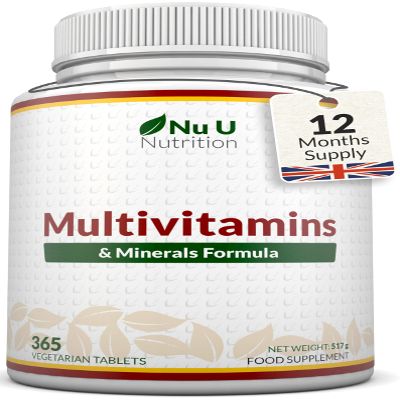 Nu U Nutrition - A-Z Multivitamin Tablets for Men & Women - 365 Tablets - 12 Month Supply - 25 High Strength Essential Multivitamins & Minerals Including Iron, Zinc, Vitamin B12 & D3 - Made in The UK