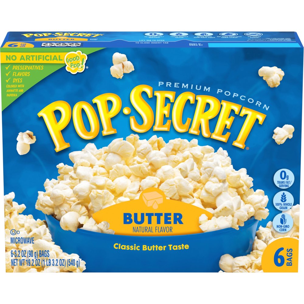 Pop Secret Popcorn, Butter, 3.2 Ounce Microwave Bags, 6 Count Box