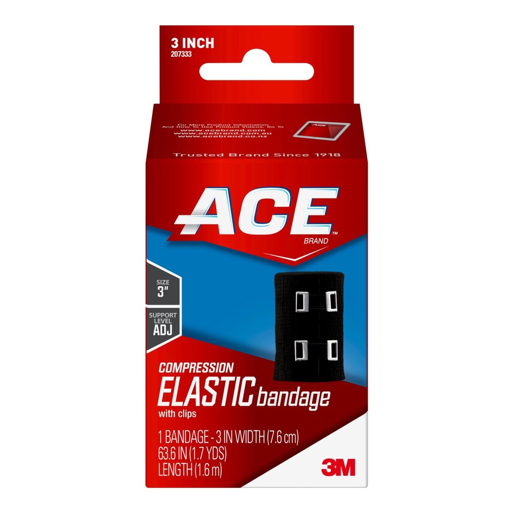 3M A-EB ACE Brand Elastic Bandage w/Clips: 3 in. Width (Black)