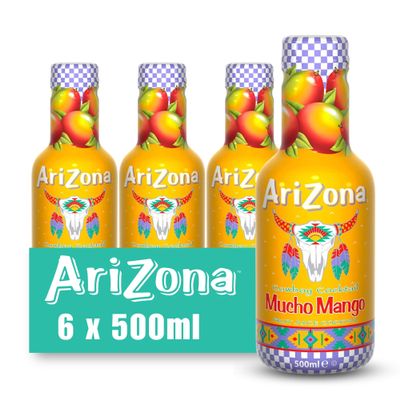 Arizona Mucho Mango Juice, Pack of 6 x 500ml PET Bottles, Tropical Mango Drink, No Artificial Colours or Preservatives