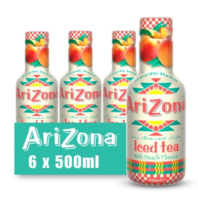 Arizona Peach Iced Tea, Pack of 6 x 500ml PET Bottles, Black Tea with Real Peach Juice, No Artificial Colours or Preservatives