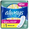 Always Ultra Thin, Feminine Pads For Women, Size 1 Regular Absorbency, Without Wings, Unscented, 44 Count x 3 (132 Count Total) view 1