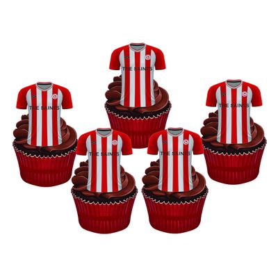 12 x Southampton FC Football Shirts - Choose from UNFLAVOURED or Vanilla-SWEETENED Toppers - Fun Novelty Birthday Premium Stand UP Edible Wafer Card Cake Toppers Decorations (Vanilla-Sweetened)