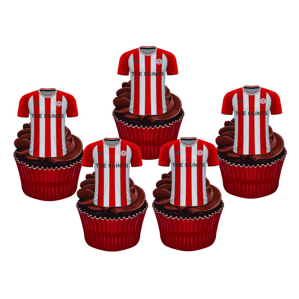 12 x Southampton FC Football Shirts - Choose from UNFLAVOURED or Vanilla-SWEETENED Toppers - Fun Novelty Birthday Premium Stand UP Edible Wafer Card Cake Toppers Decorations (Vanilla-Sweetened)