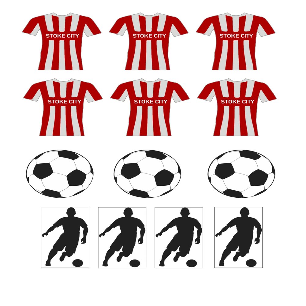 12 x Stoke City FC Football Shirts - Choose From UNFLAVOURED or VANILLA-SWEETENED Toppers - Fun Novelty Birthday PREMIUM STAND UP Edible Wafer Card Cake Toppers Decorations (Unflavoured)