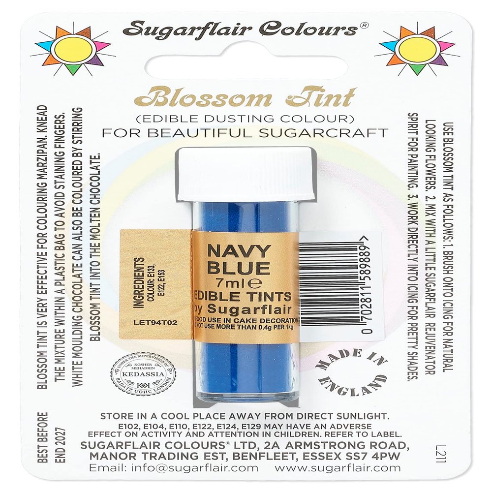 Sugarflair Blossom Tint Navy Blue Food Colouring and Dusting Powder, Matt Finish, Brush On or Mix with Rejuvenator Spirit to Create a One of A Kind Cake - 7ml