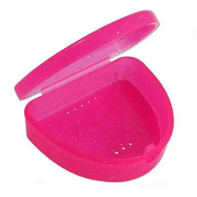 Slim Orthodontic Dental Case - Colour & Glitter Choices for Retainers, Bleaching Trays, Dentures & More (Glitter Pink)