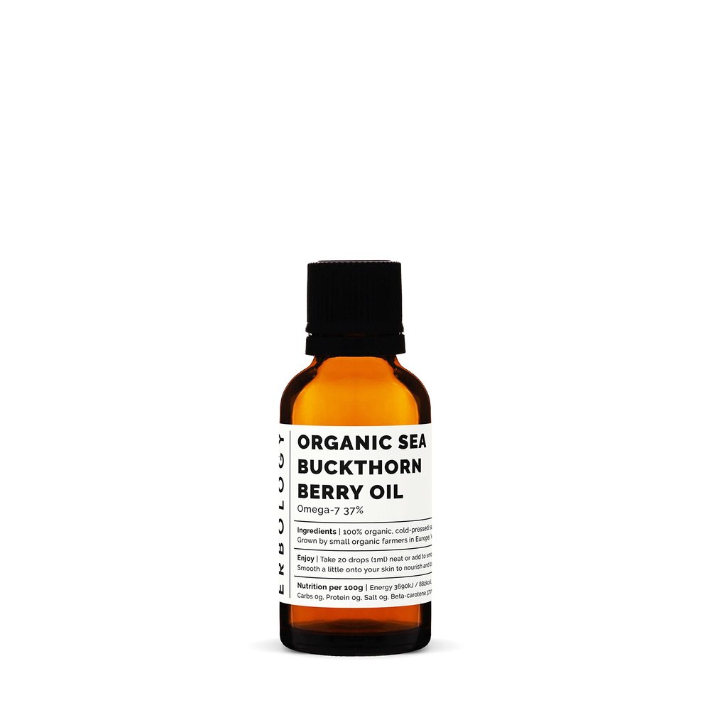 Erbology Organic Sea Buckthorn Oil 30ml - 30 Servings - Cold-Pressed 50:1 - Rich in Omega-7 and Beta-carotene - Straight from Farm - GMO-Free - No Additives or Preservatives - Recyclable Glass Bottle