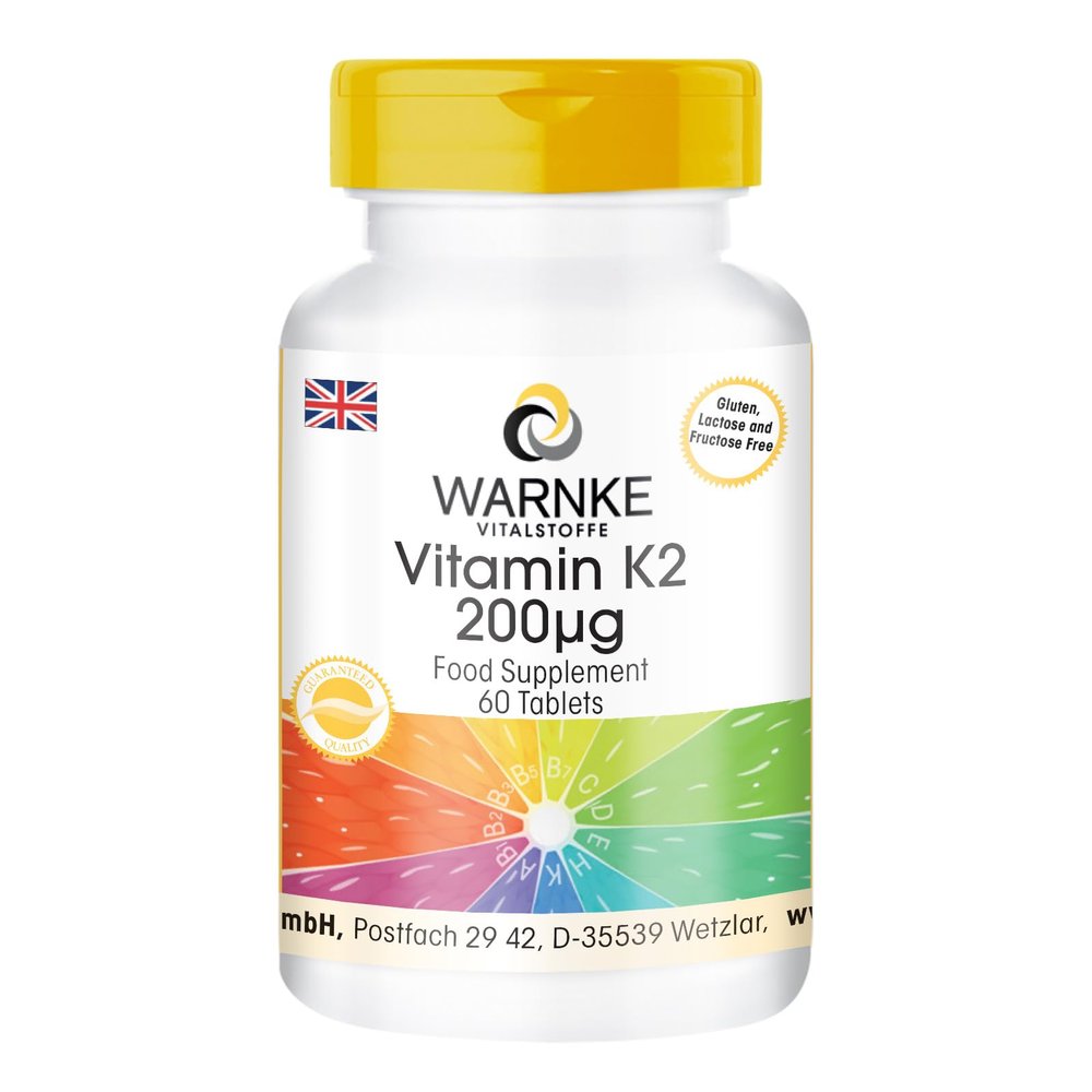 Vitamin K2 200g - Natural menaquinone MK-7 - Vegan- 60 Tablets | Warnke Vitalstoffe - German Pharmacy Quality